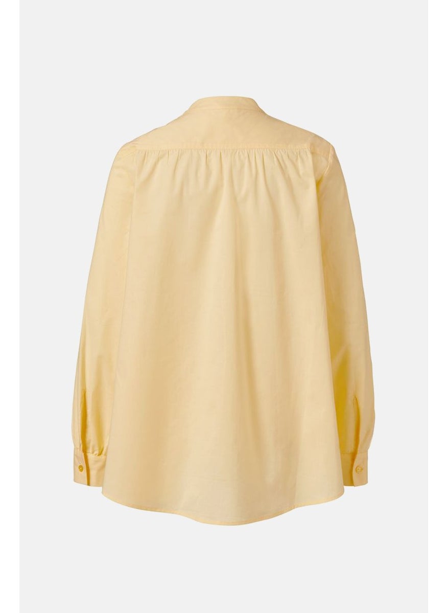 Tchibo Women Split Neckline Long Sleeve Plain Top, Yellow  - Image 2