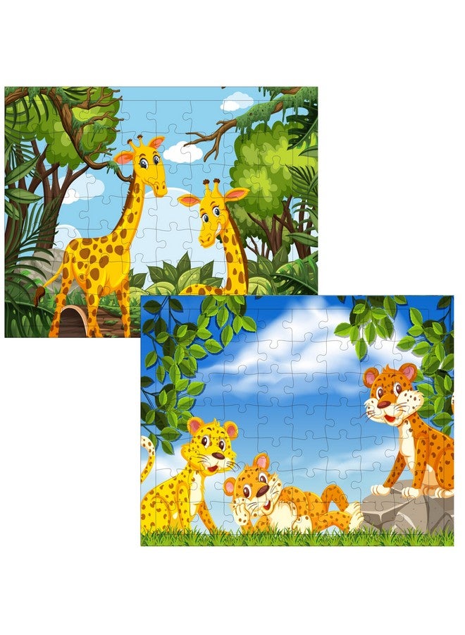 Fiddlys 54 Pcs Wood Jigsaw Puzzles for Kids & Children Age 6+ Animal World and Sea World (Tiger + Giraffe) - Image 1