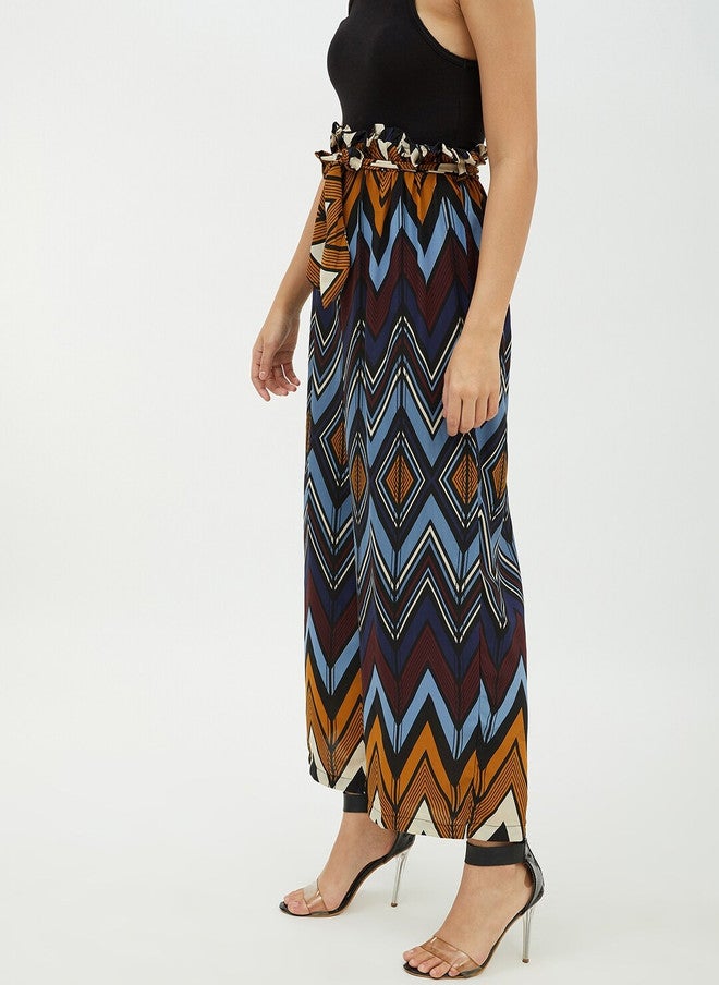 StyleStone Women Blue & Burgundy Geometric Printed Wide Leg Palazzos - Image 3