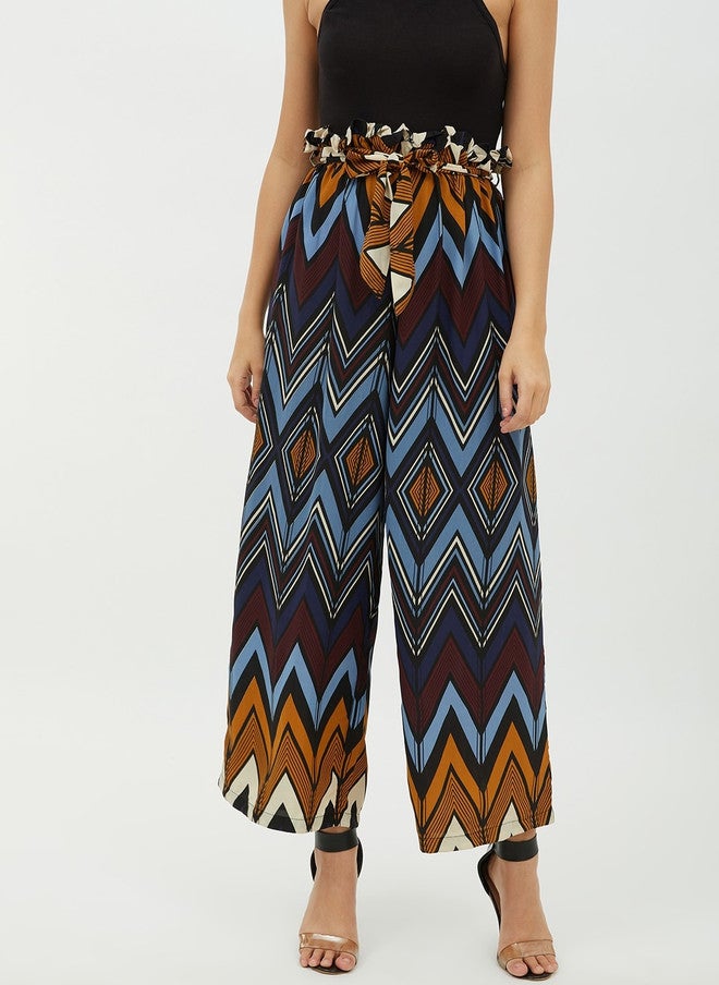 StyleStone Women Blue & Burgundy Geometric Printed Wide Leg Palazzos - Image 1