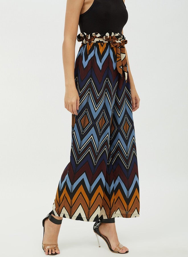 StyleStone Women Blue & Burgundy Geometric Printed Wide Leg Palazzos - Image 2