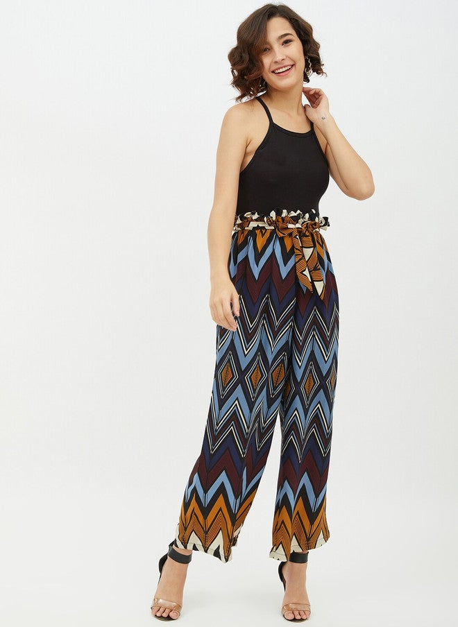 StyleStone Women Blue & Burgundy Geometric Printed Wide Leg Palazzos - Image 5