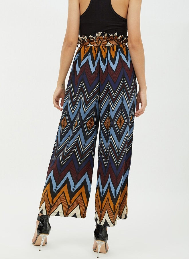 StyleStone Women Blue & Burgundy Geometric Printed Wide Leg Palazzos - Image 4