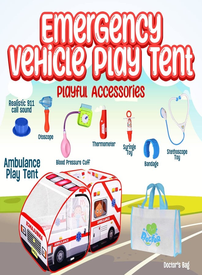 Kiddzery Ambulance Pop-up Play Tent for Kids with Sounds, Doctor Kit & Ball Pit for Toddlers & Up - Easy Setup Pop up Toy for Indoor & Outdoor, Emergency Vehicle Playset, Pretend Play, Great Gift - Image 3