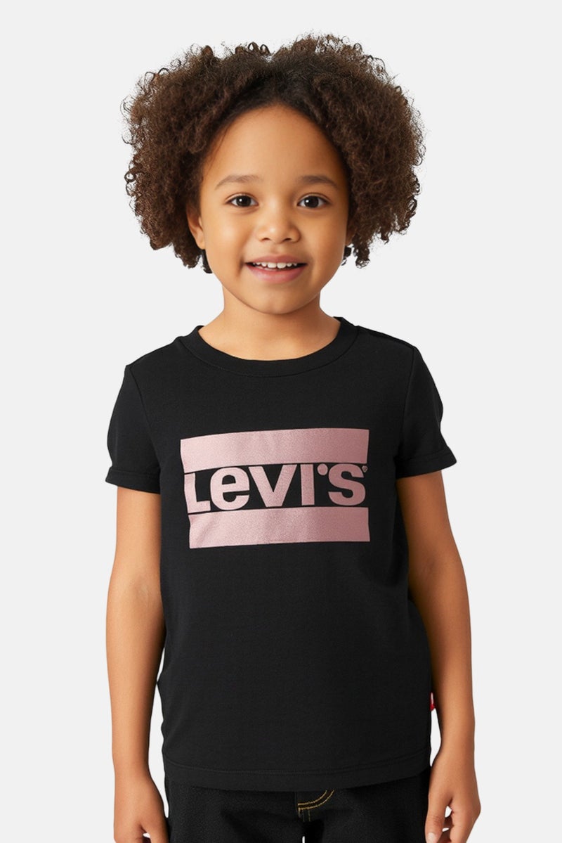 Levi's Kids Girl Crew Neck Brand Logo Short Sleeves T-Shirt, Black - Image 1