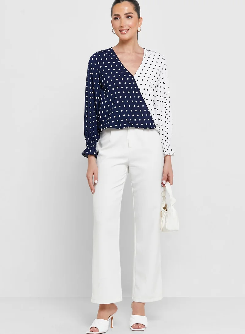 ELLA Overlap Collar Detail Two Tone Top