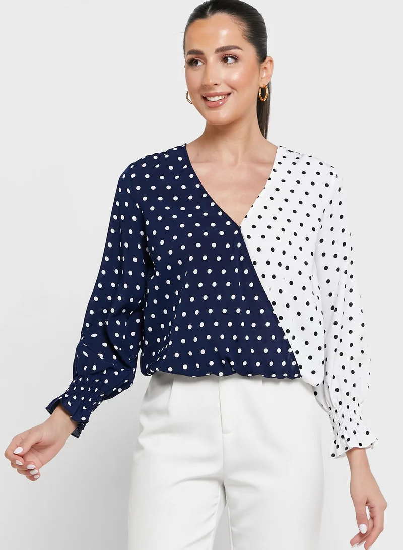 ELLA Overlap Collar Detail Two Tone Top