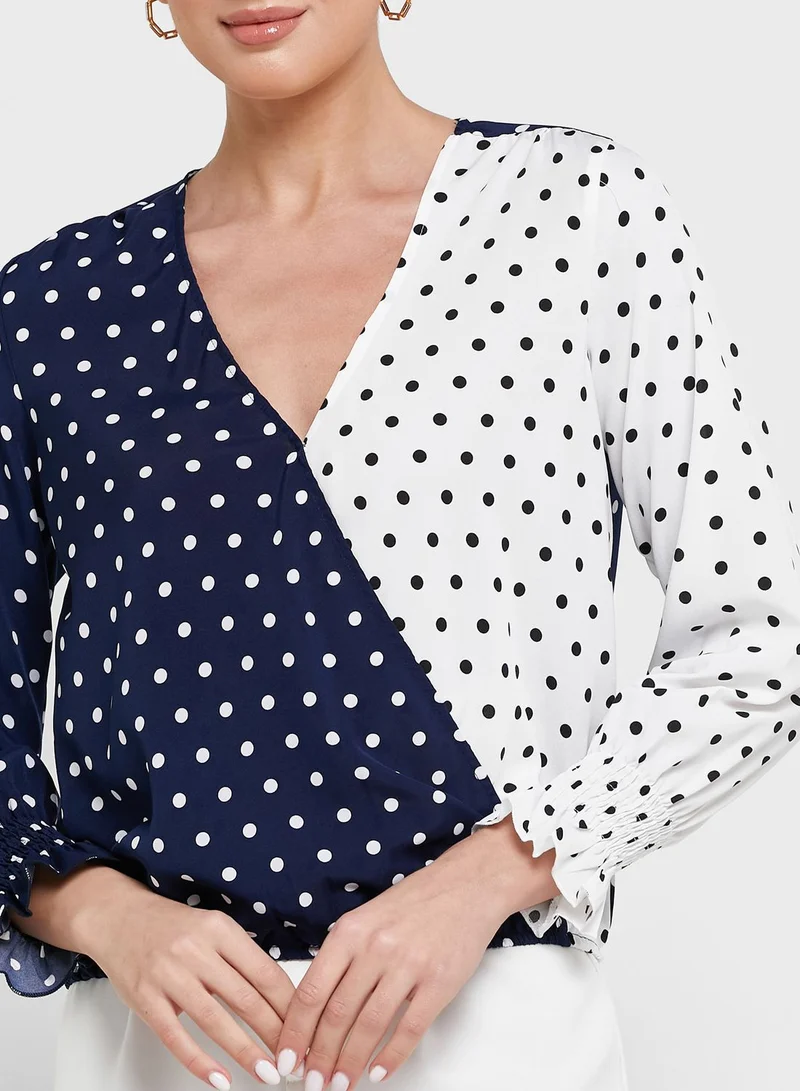 ELLA Overlap Collar Detail Two Tone Top