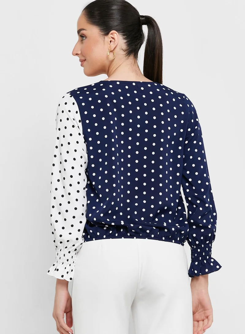 ELLA Overlap Collar Detail Two Tone Top