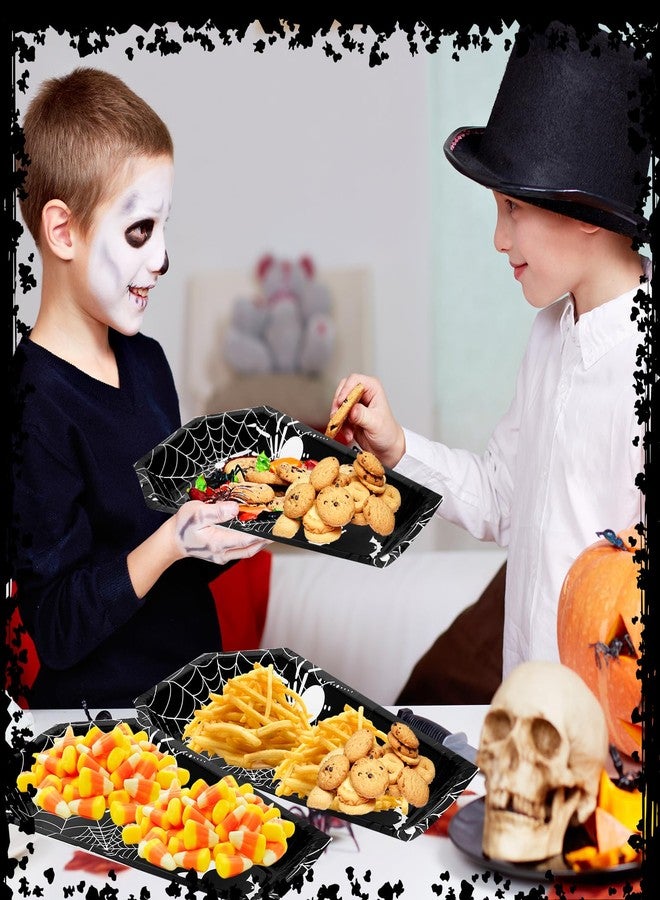 Hsei 200 Pcs Halloween Paper Plates Coffin Paper Plates Spooky Tableware Halloween Coffin Snack Tray Plate Party Supplies Disposable for Appetizer Lunch Dinner Dessert(Spider Style) - Image 5