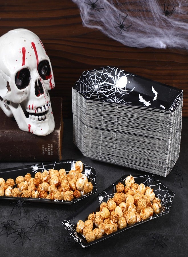 Hsei 200 Pcs Halloween Paper Plates Coffin Paper Plates Spooky Tableware Halloween Coffin Snack Tray Plate Party Supplies Disposable for Appetizer Lunch Dinner Dessert(Spider Style) - Image 2