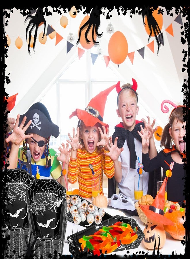 Hsei 200 Pcs Halloween Paper Plates Coffin Paper Plates Spooky Tableware Halloween Coffin Snack Tray Plate Party Supplies Disposable for Appetizer Lunch Dinner Dessert(Spider Style) - Image 4