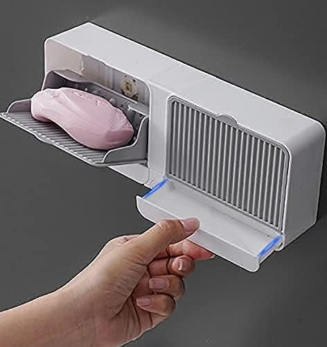 Zomify No-Drilling Clamshell Soap Box Wall-Mounted with Cover Double Grid-Asphalt Toilet Laundry Soap New Box Soap Box(Plastic, White) - Image 3