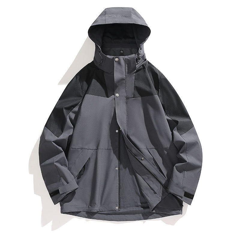 Autumn 2024 Outdoor Jacket Two-Piece Fleece Liner High Street Fashion Couple Trendy Jacket Mens Wear 188-Iron Gray-Single Punch