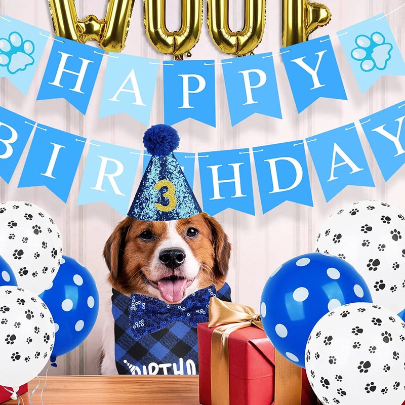 Chukchi Dog Birthday Party Supplies, Dog Birthday Bandana Hat Banner Set, WOOF Balloons Happy Birthday Banner, Pet Supplies for Pet Puppy Cat Birthday Party Decorations Pink - Image 5