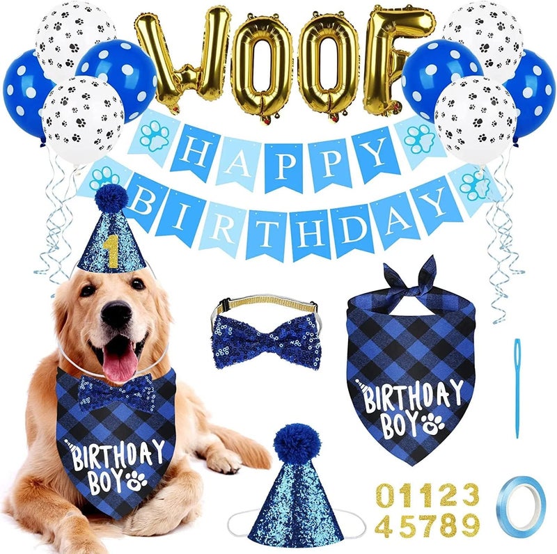 Chukchi Dog Birthday Party Supplies, Dog Birthday Bandana Hat Banner Set, WOOF Balloons Happy Birthday Banner, Pet Supplies for Pet Puppy Cat Birthday Party Decorations Pink - Image 1