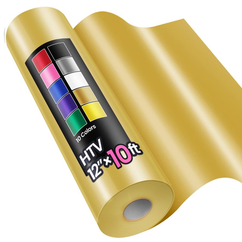 Sooez 12 x 10ft Heat Transfer Vinyl Roll Gold HTV for TShirt Iron On Vinyl Easy Cut  Weed Layerable Machine Washable
