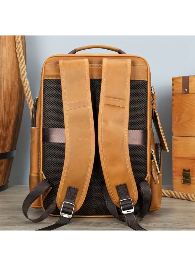 Goolink GL12621 Large Capacity Vintage Leather Backpack - Heavy Duty Travel & Executive Business Laptop Bag - Image 3