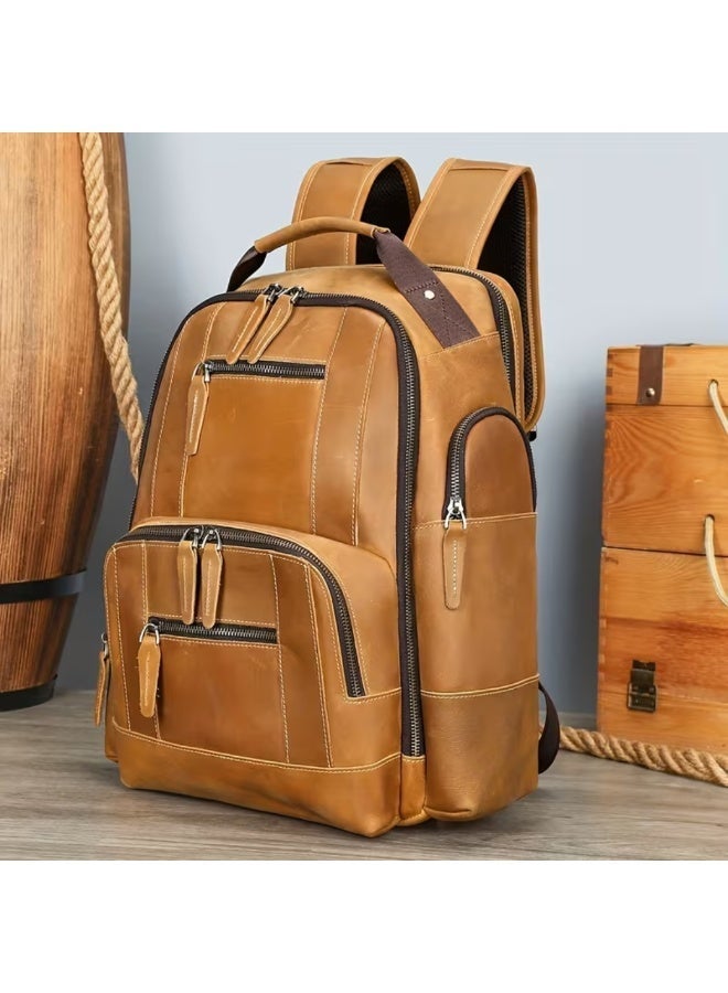 Goolink GL12621 Large Capacity Vintage Leather Backpack - Heavy Duty Travel & Executive Business Laptop Bag - Image 4