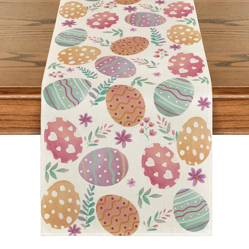 Artoid Mode Watercolour Easter Eggs Table Runner, Seasonal Spring Kitchen Dining Table Decoration for Home Party Decor 13x72 Inch - Image 1