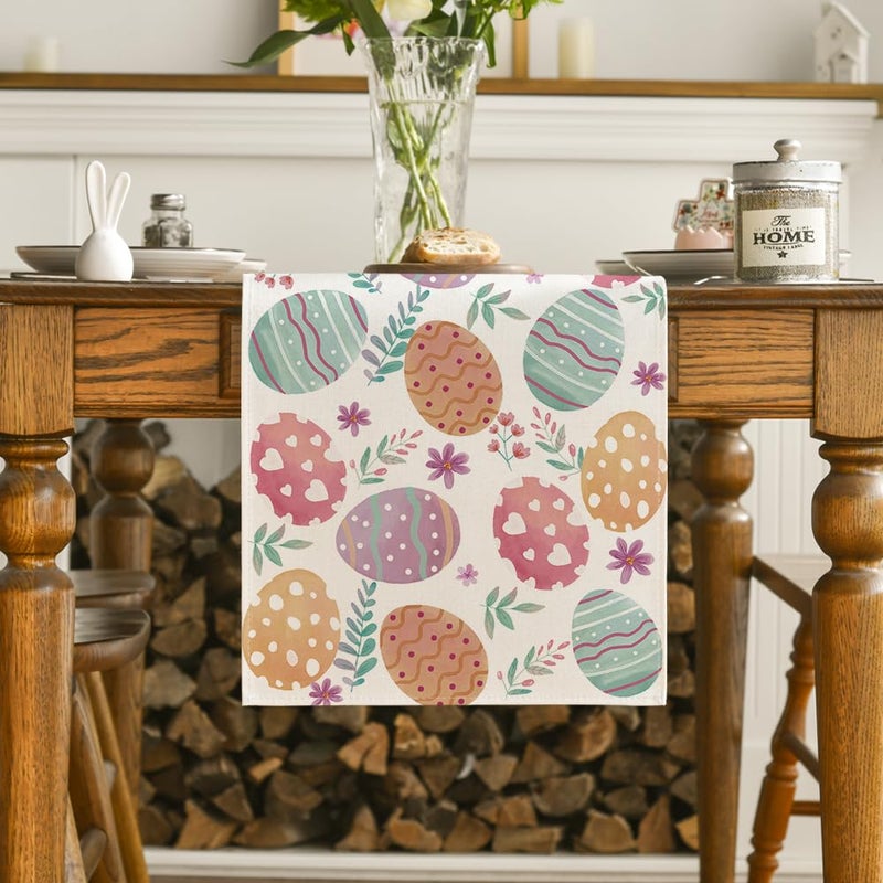 Artoid Mode Watercolour Easter Eggs Table Runner, Seasonal Spring Kitchen Dining Table Decoration for Home Party Decor 13x72 Inch - Image 2