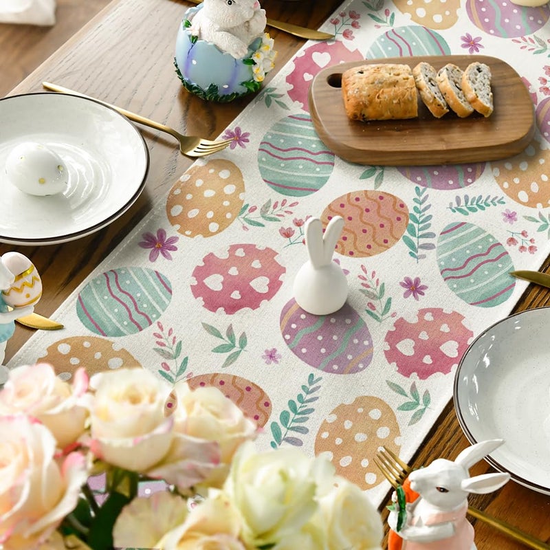 Artoid Mode Watercolour Easter Eggs Table Runner, Seasonal Spring Kitchen Dining Table Decoration for Home Party Decor 13x72 Inch - Image 4