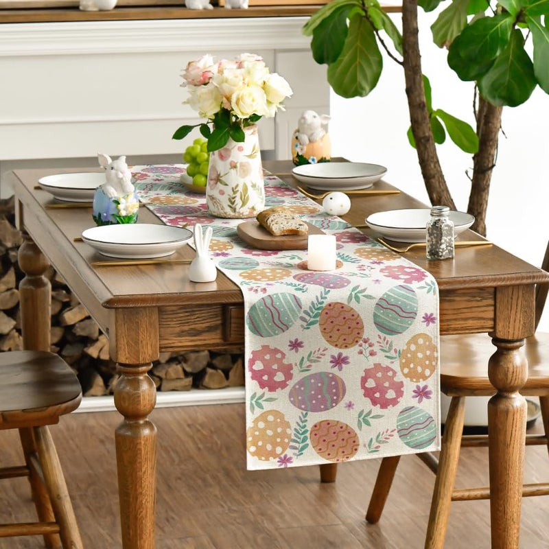 Artoid Mode Watercolour Easter Eggs Table Runner, Seasonal Spring Kitchen Dining Table Decoration for Home Party Decor 13x72 Inch - Image 3
