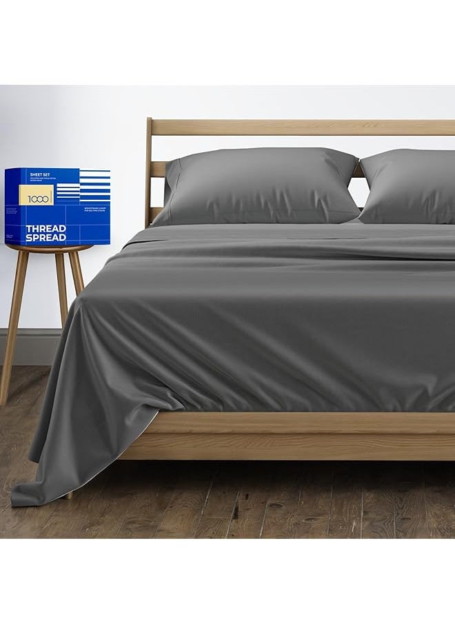 erorex - Pure Egyptian King Size Cotton Bed Sheets Set King 1000 Thread Count Dark Gray Bed Linen Set Bedding Pillow Cases 4 Pc Sateen Sheets 16 In Deep Pocket King Sheets - Image 1