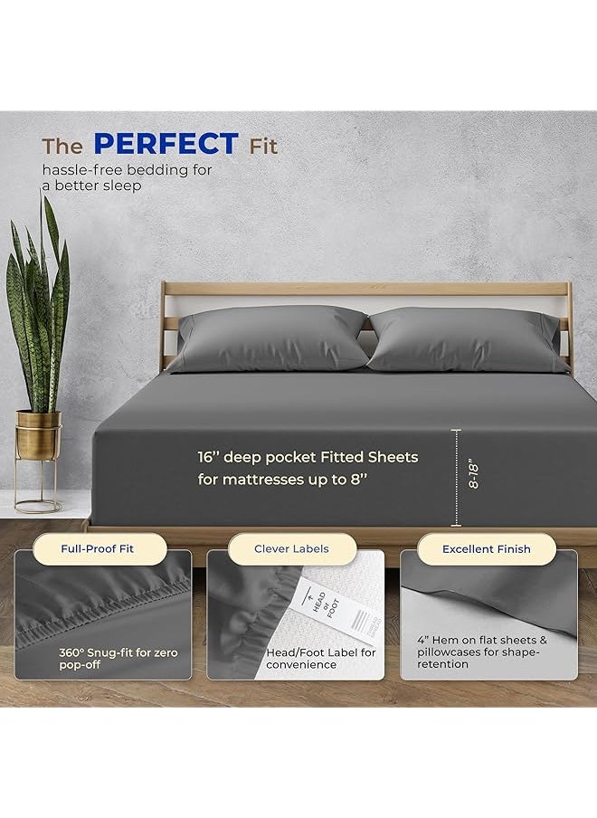 erorex - Pure Egyptian King Size Cotton Bed Sheets Set King 1000 Thread Count Dark Gray Bed Linen Set Bedding Pillow Cases 4 Pc Sateen Sheets 16 In Deep Pocket King Sheets - Image 1