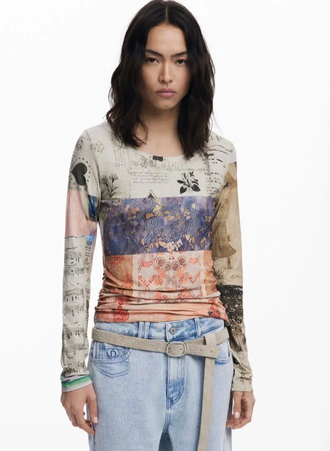 DESIGUAL Collage Ruched T-Shirt