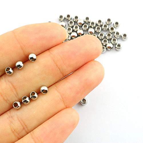 RuiLing 50-Pack 304 Stainless Steel Smooth Round Spacer Beads 2mm Hole,Seamless Loose Beads for Jewelry Making Findings DIY Crafts Accessories 4mm(Silver) - Image 2