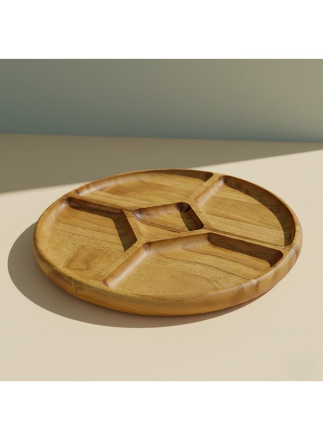 CASA HOME Premium Round Wooden Divided Serving Tray – Multi-Section Snack, Nut & Appetizer Platter for Elegant Hosting - Image 2