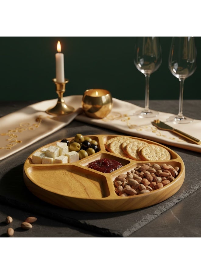 CASA HOME Premium Round Wooden Divided Serving Tray – Multi-Section Snack, Nut & Appetizer Platter for Elegant Hosting - Image 3