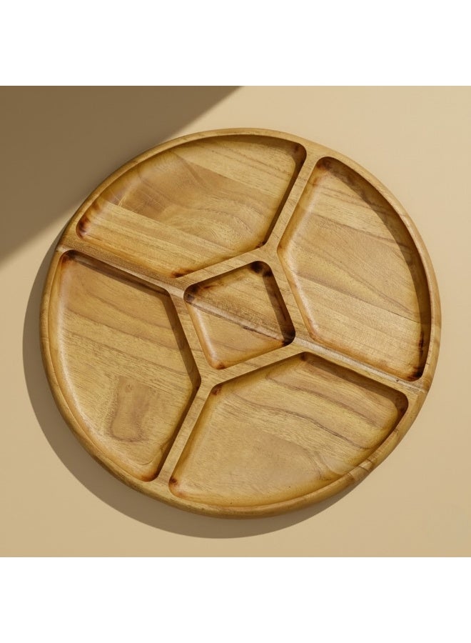 CASA HOME Premium Round Wooden Divided Serving Tray – Multi-Section Snack, Nut & Appetizer Platter for Elegant Hosting - Image 1