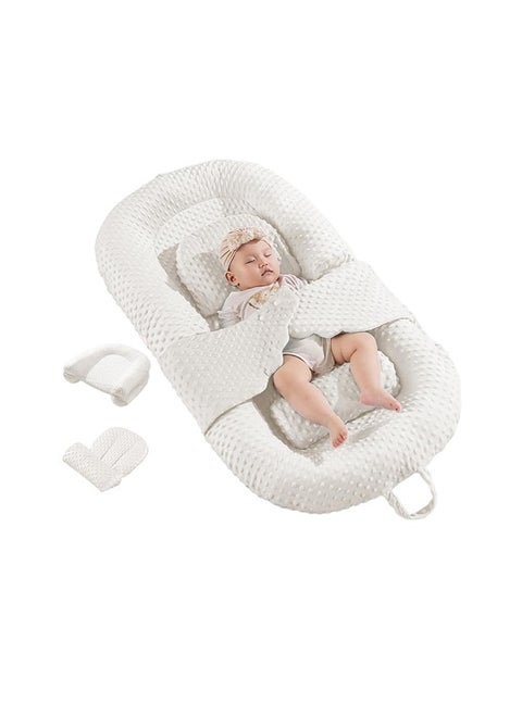 Newborn Baby Sleeping Crib Baby Lounger Baby Mattress Infant Crib Bassinet Soft Breathable Washable Portable with Anti Emesis Set ,White