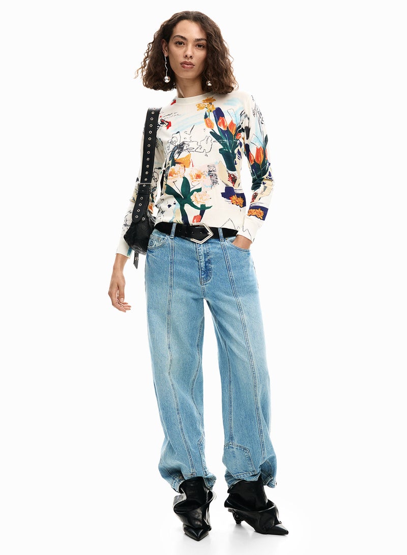 DESIGUAL Fine Knit Jersey With A Regular Fit Featuring A Collage-Style Print - Image 2
