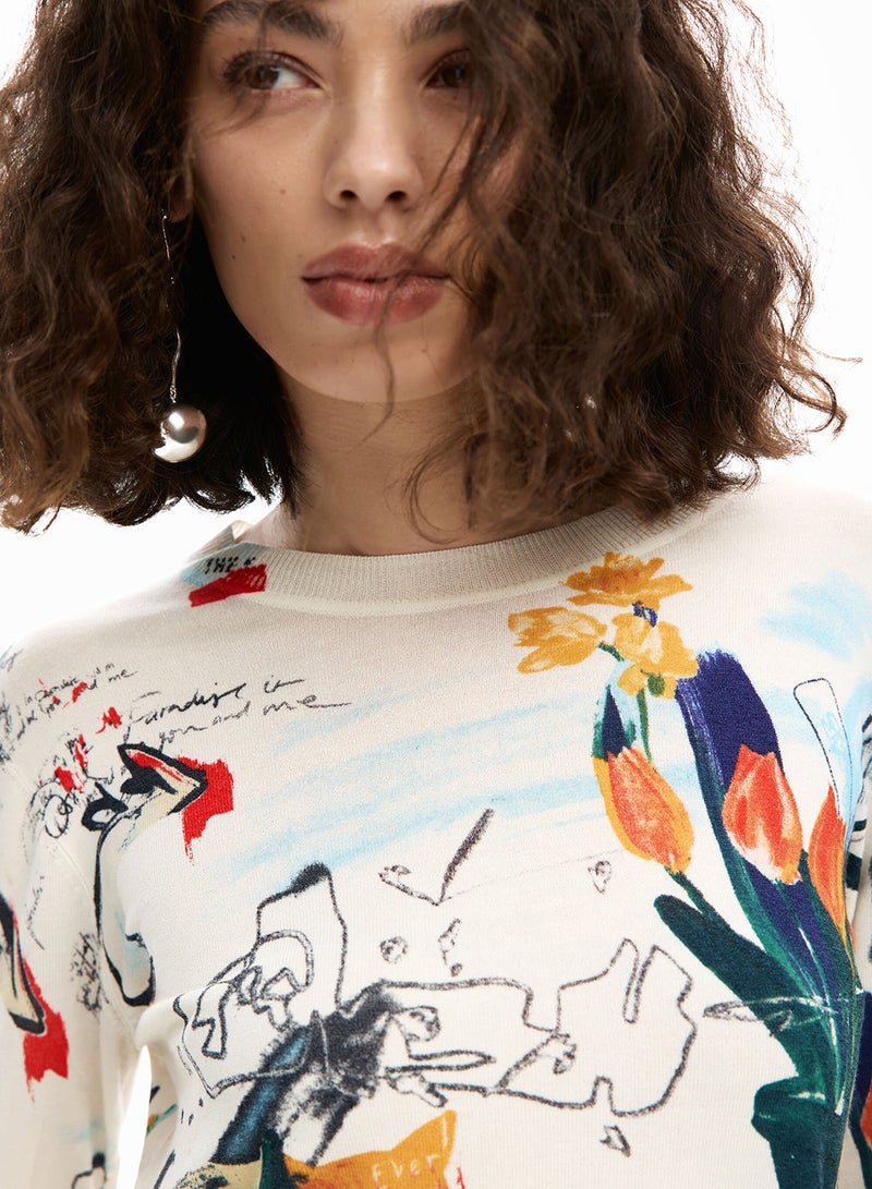 DESIGUAL Fine Knit Jersey With A Regular Fit Featuring A Collage-Style Print - Image 3