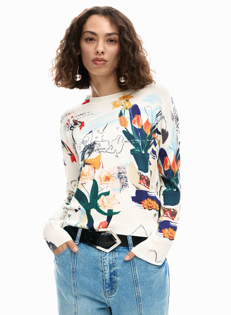DESIGUAL Fine Knit Jersey With A Regular Fit Featuring A Collage-Style Print - Image 1