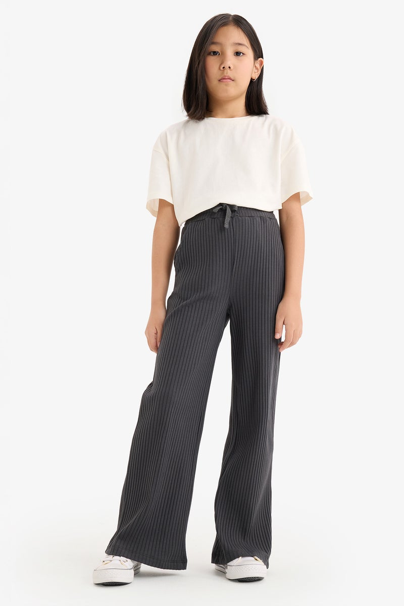 DeFacto Girl Elastic Waist Ribbed Wide Leg Trousers - Image 3
