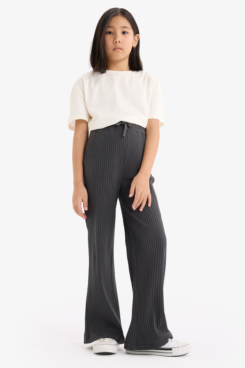 DeFacto Girl Elastic Waist Ribbed Wide Leg Trousers - Image 4