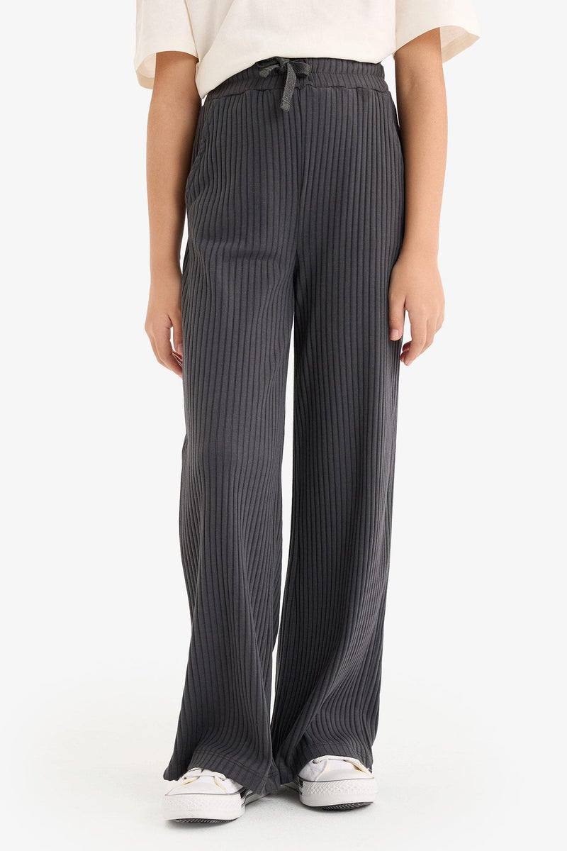 DeFacto Girl Elastic Waist Ribbed Wide Leg Trousers - Image 1