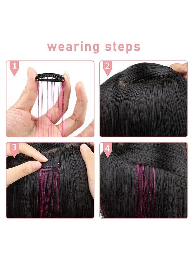 Hair Tinsel 12Pcs Clip in Rainbow Hair Accessories 20.5 Inch Fairy Hair Tinsel Kit for Women Girls Kids Glitter Extensions for New Year Party (Rainbow) - Image 3