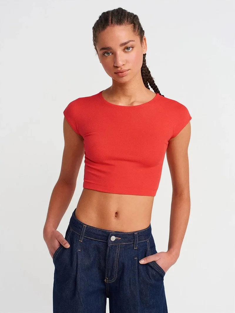 ديلفين DILVIN Slim Fit Crop Jersey Blouse