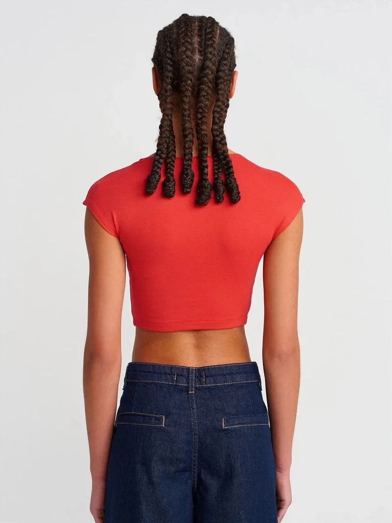 ديلفين DILVIN Slim Fit Crop Jersey Blouse