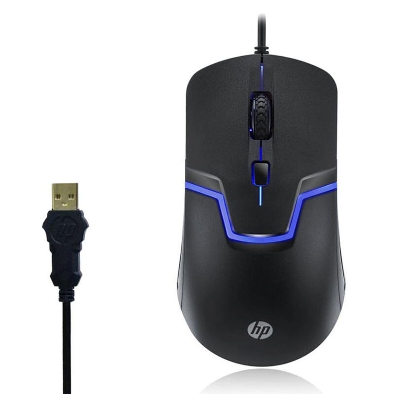 HP ماوس ألعاب بصري سلكي M100 USB مع إضاءة خلفية LED وإعدادات DPI قابلة للتعديل 1000/1600، 4 أزرار وعمر ضغط يصل إلى 5 مليون نقرة، ضمان لمدة سنة (3DR60PA، أسود) - Image 2