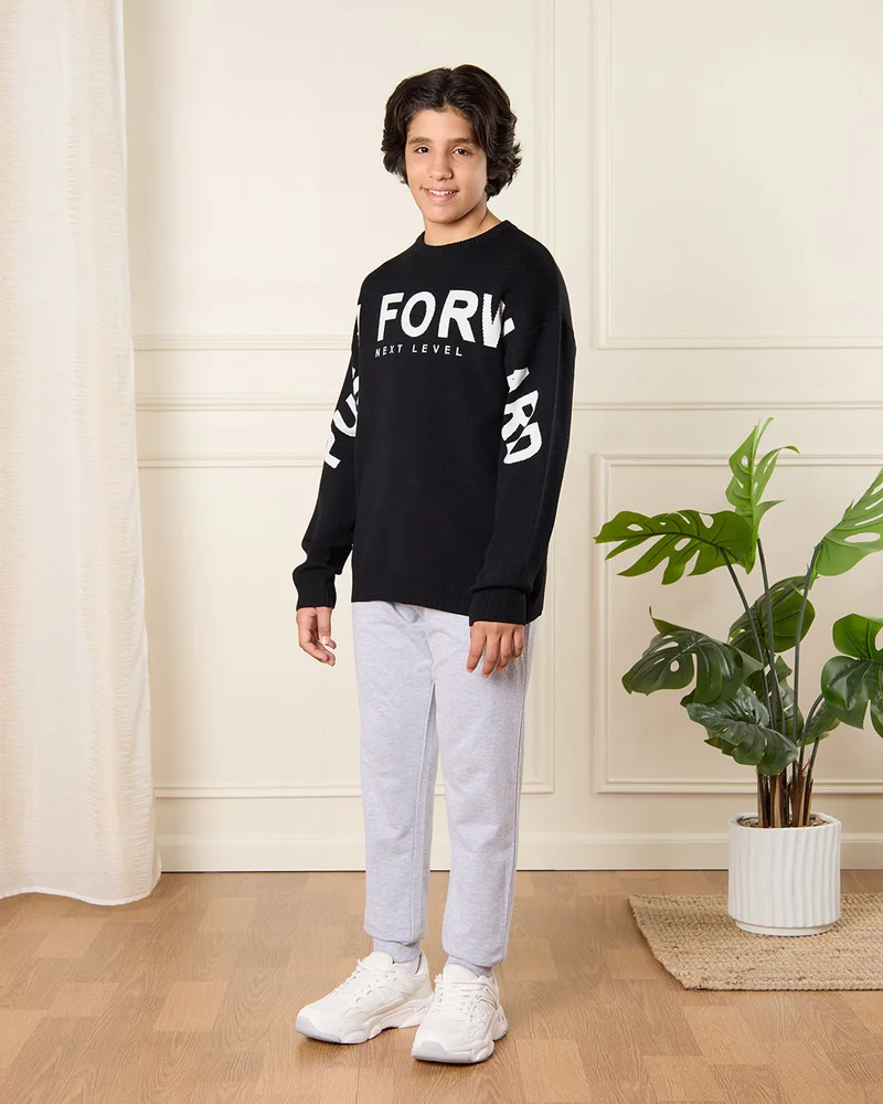 Redtag Senior Boys Black Printed Pullover