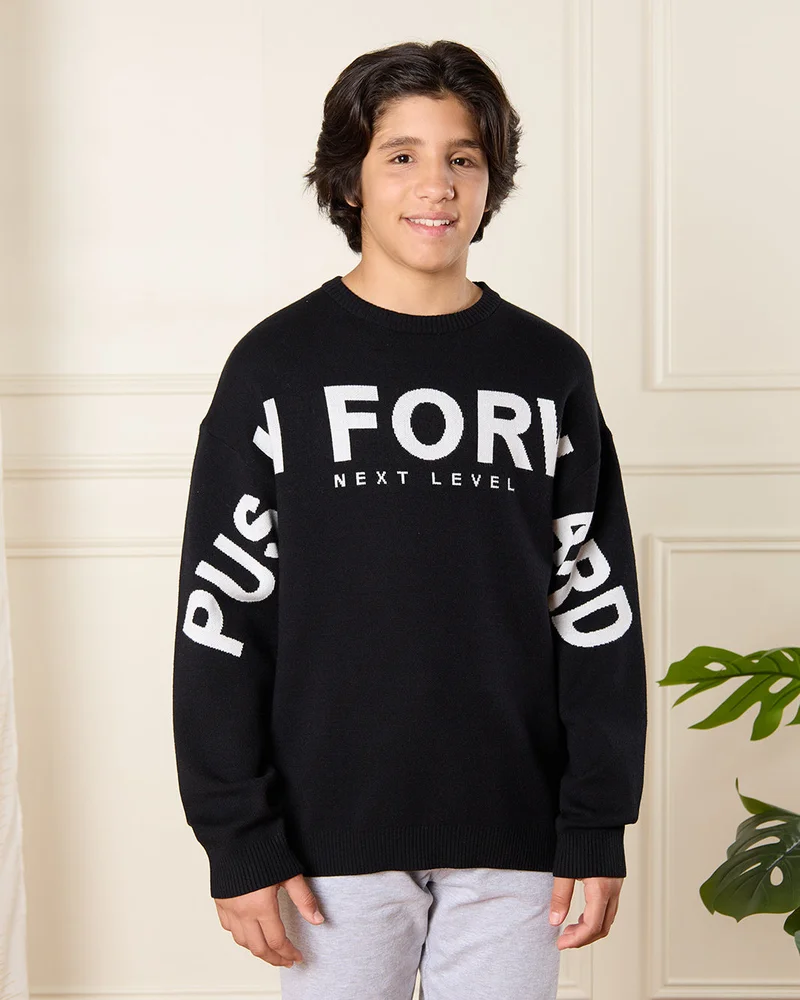 Redtag Senior Boys Black Printed Pullover