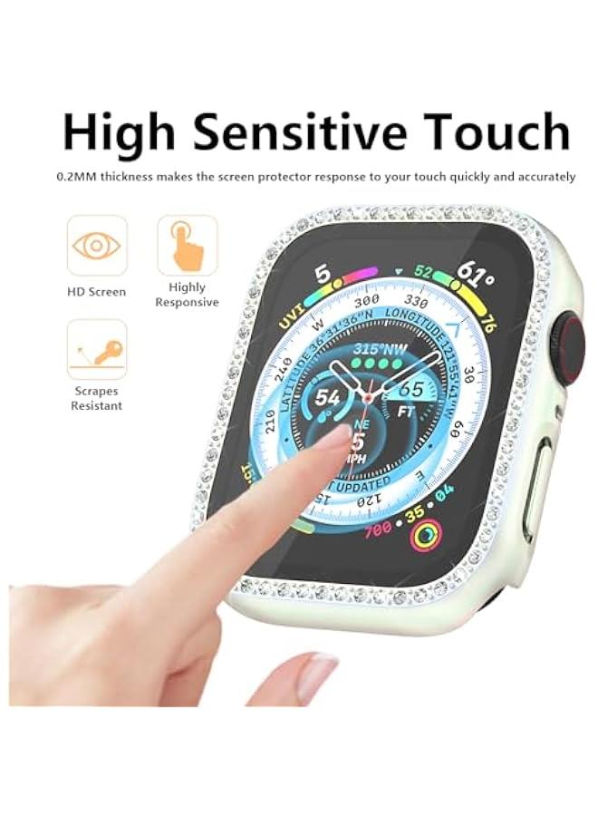 حقيبة براقة متوافقة مع ساعة آبل 38 مم iwatch 3 2 1، مصنوعة من بولي كربونات صلب، تصميم فانتازي بتدرج لوني فلوروسنت مع حافة مزينة بالأحجار اللامعة، مزودة بحماية شاشة زجاجية مقساة، باللون الأخضر - Image 4