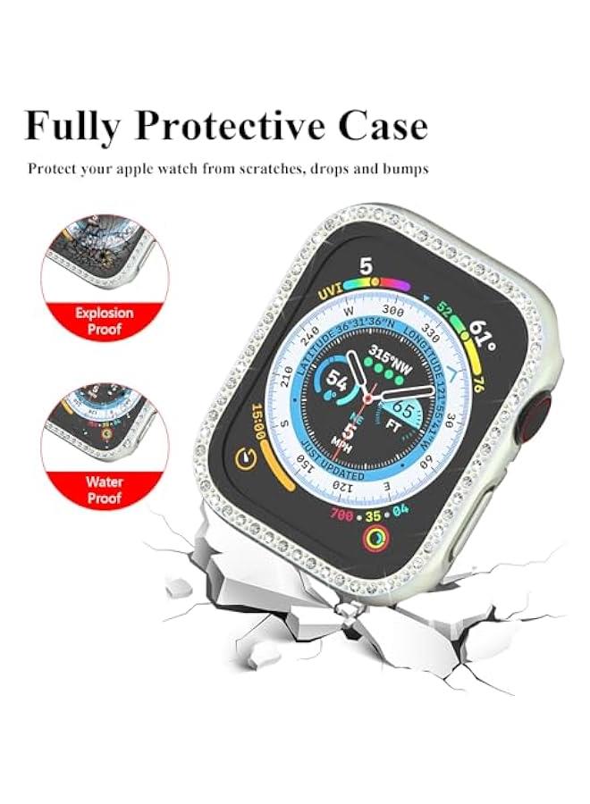 حقيبة براقة متوافقة مع ساعة آبل 38 مم iwatch 3 2 1، مصنوعة من بولي كربونات صلب، تصميم فانتازي بتدرج لوني فلوروسنت مع حافة مزينة بالأحجار اللامعة، مزودة بحماية شاشة زجاجية مقساة، باللون الأخضر - Image 5