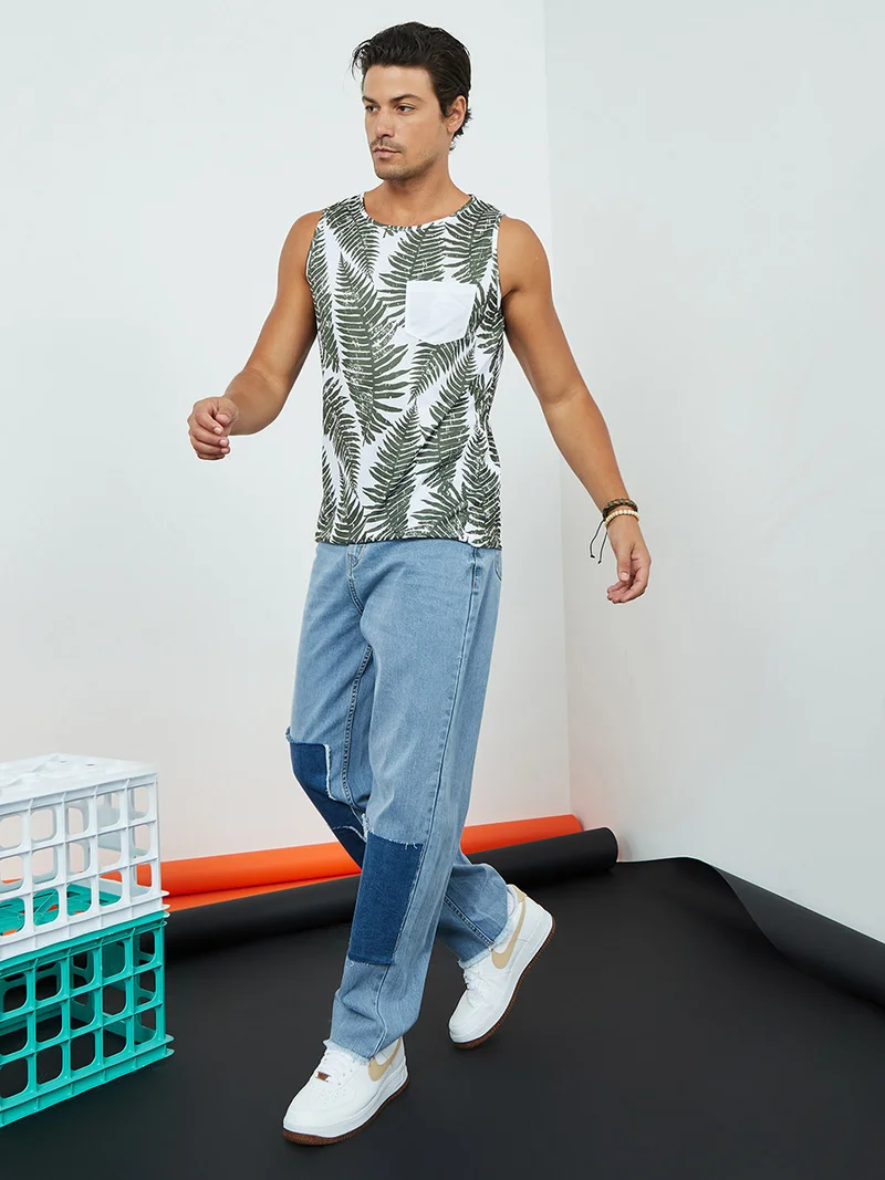 Styli Tropical Print Blocking Vest in Mesh Fabric